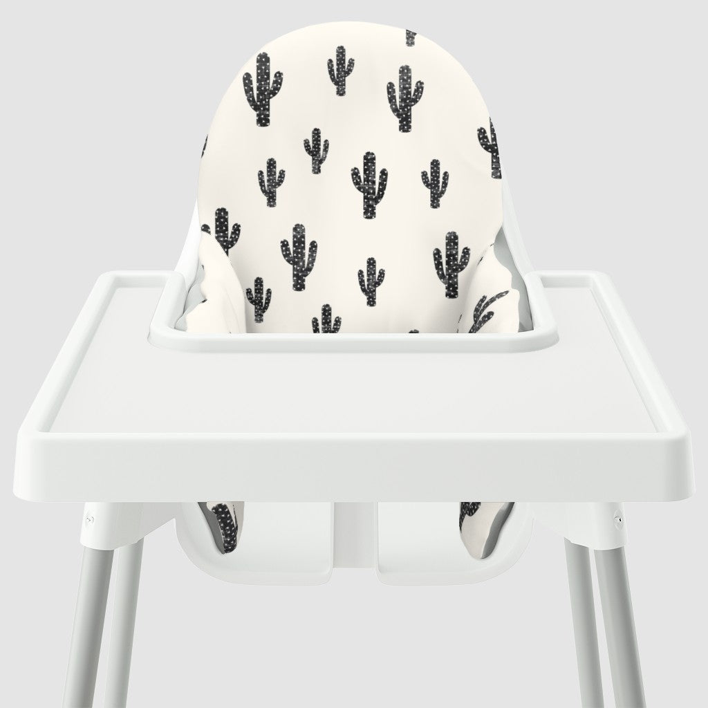Highchair Cushion Cover - Cotton Black Cactus