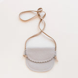 Little Girl Scalloped Leather Purse in Light Gray