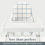 Less Than Perfect: Soft Blue Window Pane Vegan Leather Cushion Cover
