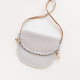 Little Girl Scalloped Leather Purse in Light Gray